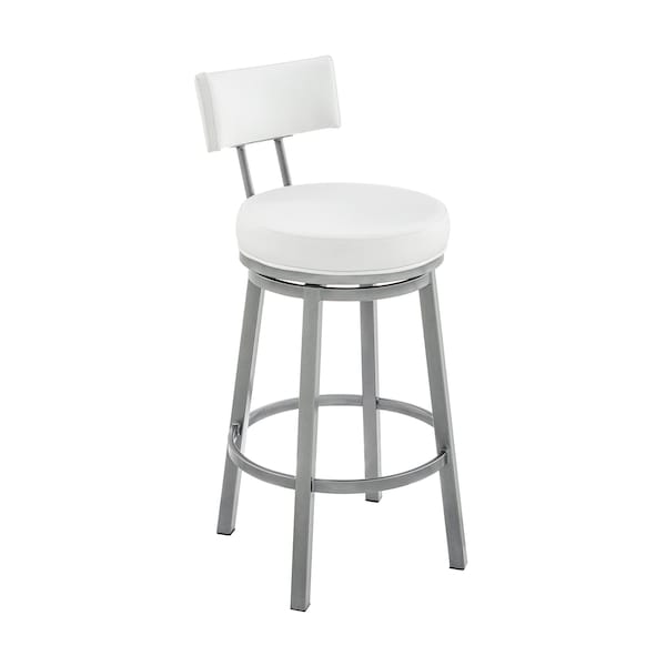 Armen Living Dalza Swivel Counter Stool in Cloud Finish with White Faux Leather 840254333567 - main